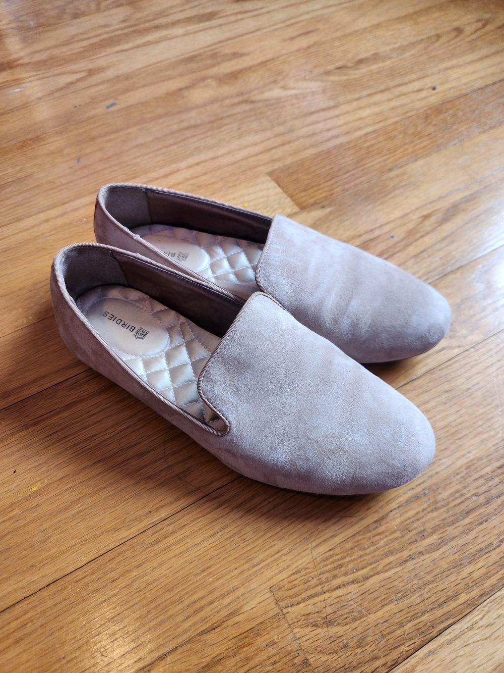 Birdies Taupe Suede Slip-On Loafers